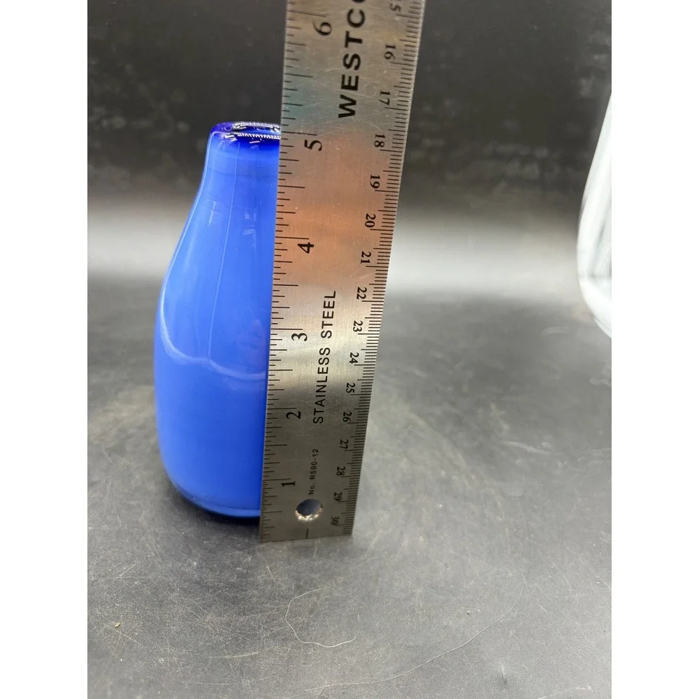 Hand Blown Cased Art Glass Bud Vase Cobalt Periwinkle Blue Studio Glass 4.75